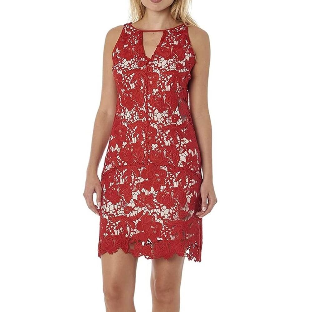 Sam Edelman Red Lace Keyhole Shift Dress Women's Size 6 8 Cocktail Wedding Party